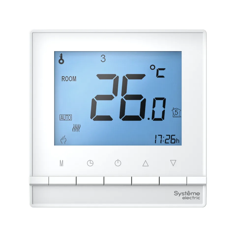 Термостат Systeme Electric AtlasDesign, электронный теплого пола с датчиком, от+5до+35°C, 16A, в сборе, белый