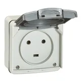 PLEXO - Розетка 2P+E, 20А, IP55, накладной монтаж, в сборе, серый