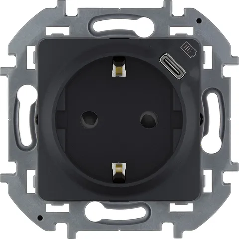 Inspiria - Розетка 2P+E нем. стд., с USB Type С, 1500mA- 5В (антрацит)