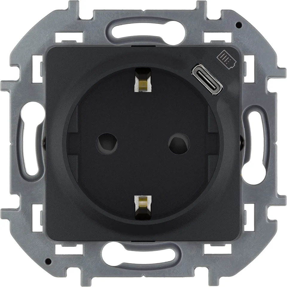 Inspiria - Розетка 2P+E нем. стд., с USB Type С, 1500mA- 5В (антрацит)