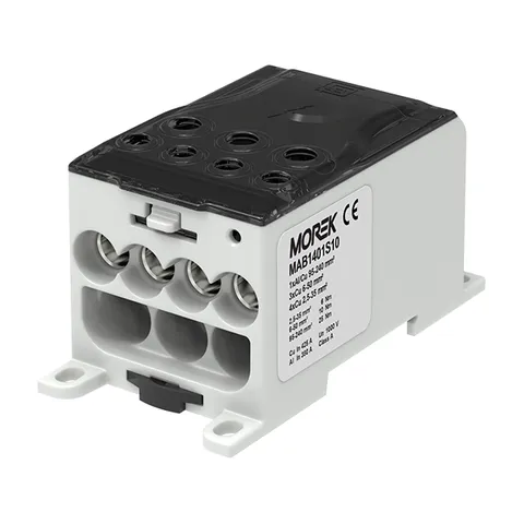Блок распред. Morek OJL400A черно-серый, 1P, вх. 1x95_240mm² Al/Cu, вых. 4x2,5_35 + 3x6_50mm² Cu, 425(CU)/380(AL), 1000V, винтовые зажимы