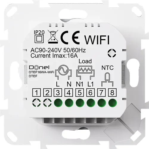 Термостат с датчиком пола, программируемый с Wi-Fi , 16 A, 55*55 мм.белый, ручка настройки