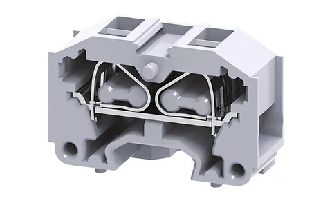 Мини-клемма проходная модульная CM2.5S2 /10x30mm, монтаж на панель, пружинная, 4 присоед., 2,5(max 4)mm2, 24A, 500V, серая
