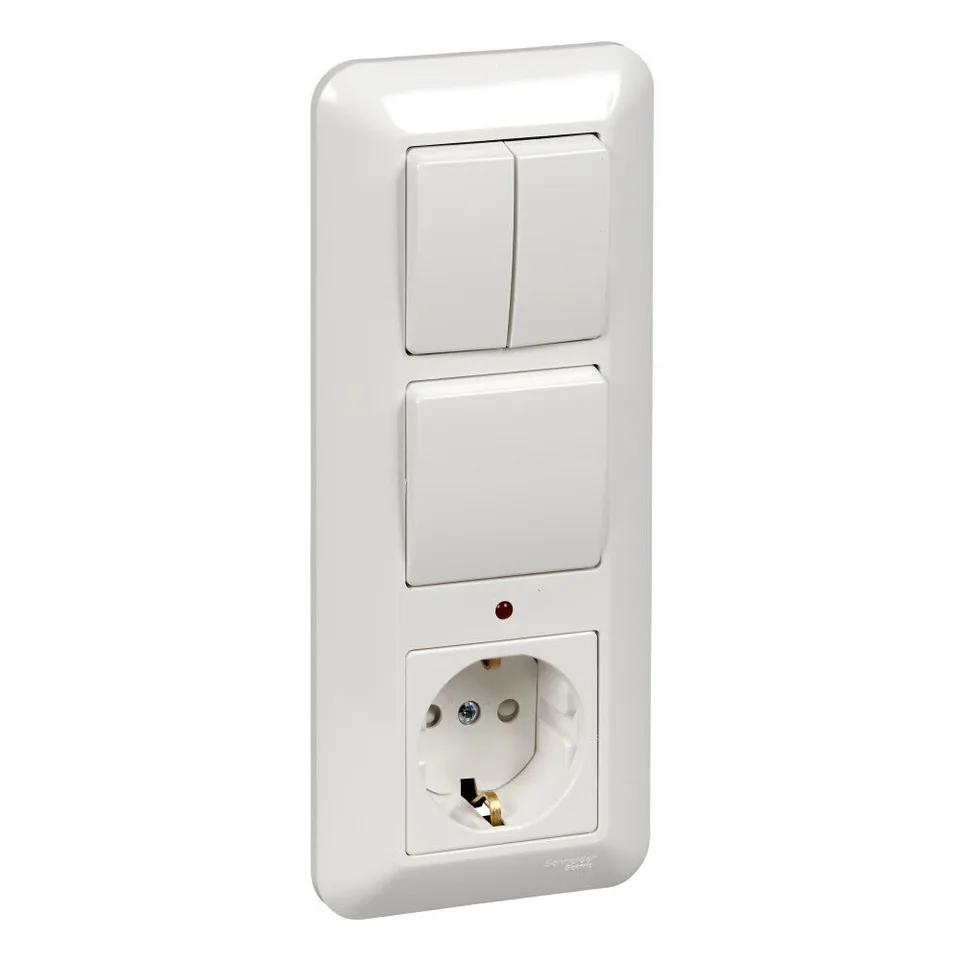 Блок Systeme Electric, скрытой установки рсзк+В1КЛ.+В2КЛ. (250В, выкл.6А, роз.16А, защ. шторками) белый