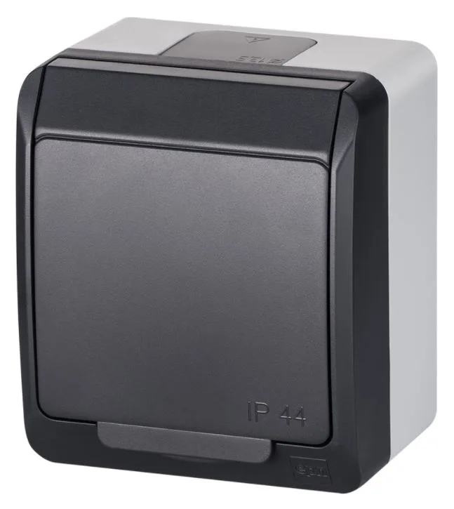 HERMES - Розетка 2P+E, 16A/250V, с крышкой, IP44, антрацит