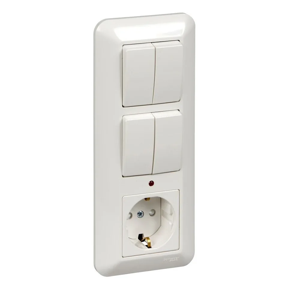 Блок Schneider Electric, скрытой установки рсзк+В2КЛ. инд.+В2КЛ.(250В, выкл 6А, роз.16А, защ. шт) белый