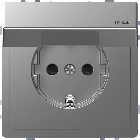 Розетка Schneider Electric D-Life, 16А с з/к и крышкой IP44, нерж. сталь, SD