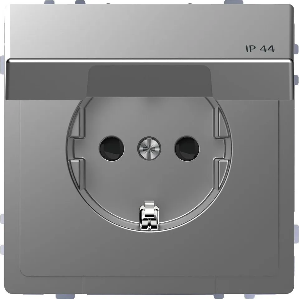 Розетка Schneider Electric D-Life, 16А с з/к и крышкой IP44, нерж. сталь, SD