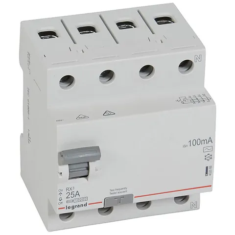 УЗО RX3, электромеханическое, 4P, 25A, 10kA, 100mA, тип AC, 4M