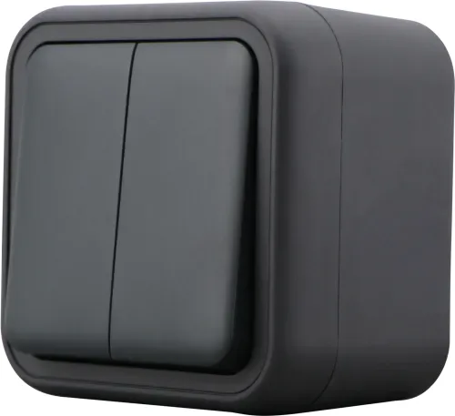 Переключатель 2-клавишный накладной, цвет антрацит, IP55, серия W55