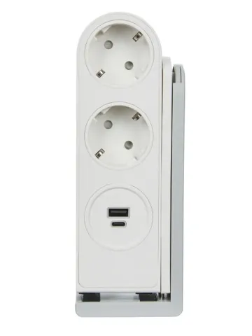 Розеточный блок с клипсой 2х2К+З + 2 USB (А+С) PD 20Вт, цвет белый, длина кабеля 1, 5м