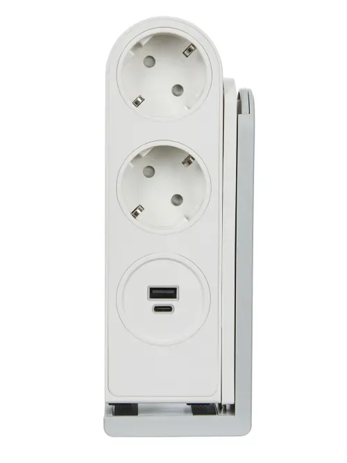 Розеточный блок с клипсой 2х2К+З + 2 USB (А+С) PD 20Вт, цвет белый, длина кабеля 1, 5м