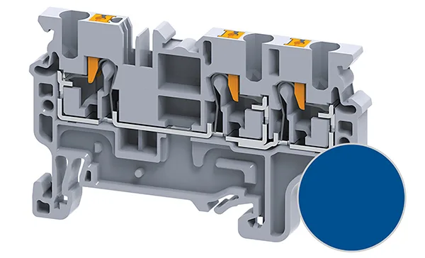 Клемма проходная CP2.5/3BU /5x62,5mm, push-in, 3 присоед., 2,5(max 4)mm2, 24A, 1000V, синяя