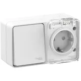 Выключатель и розетка Systeme Electric AtlasDesign, Profi54 открытой установки блок: роз. з/к со шт. 16А 250B, выкл.1-клав.10А, белый, Россия