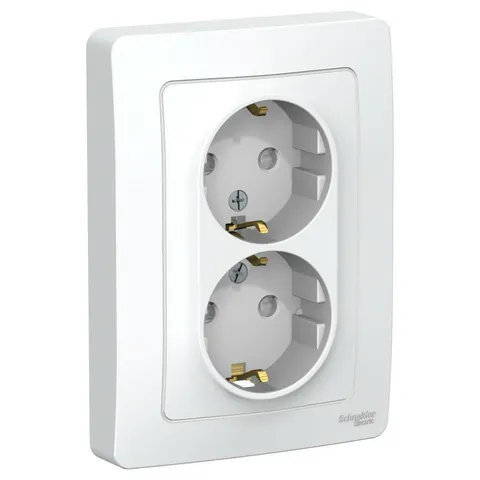 Розетка Systeme Electric Blanca, скрытой установки двойная с заземлением со шторками, 16А, 250В, белый