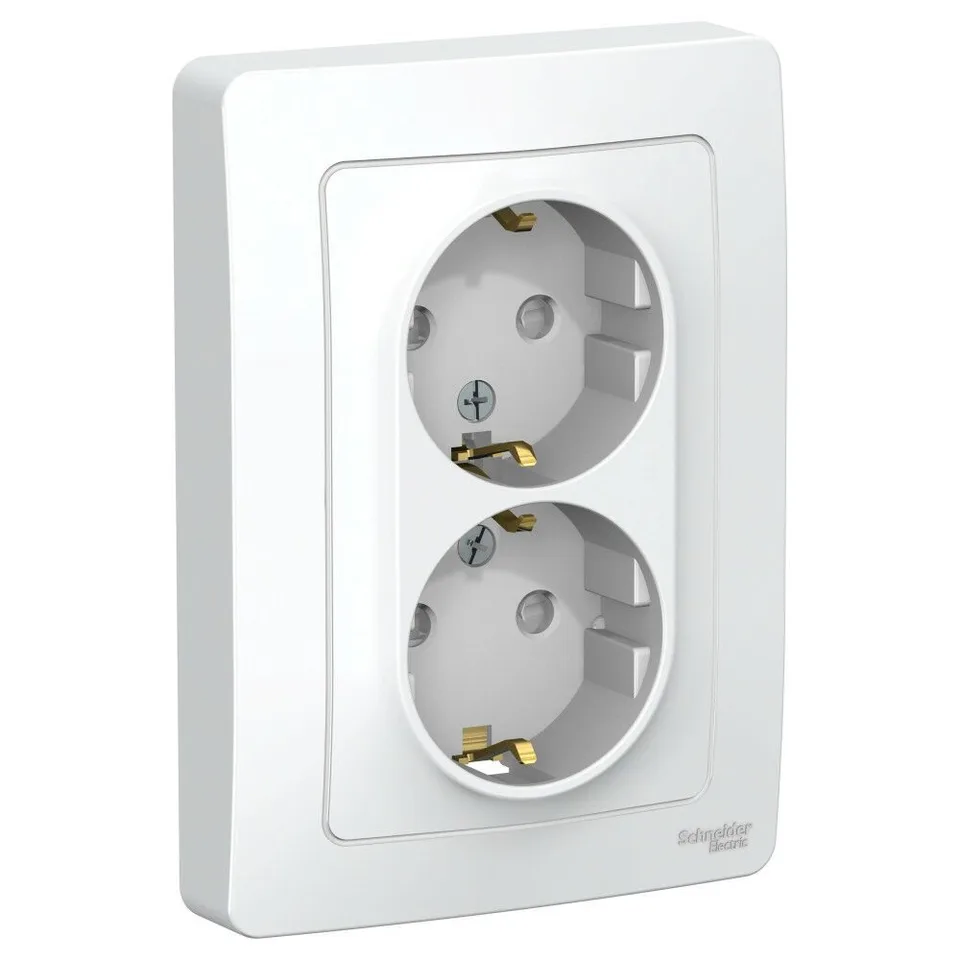Розетка Systeme Electric Blanca, скрытой установки двойная с заземлением со шторками, 16А, 250В, белый
