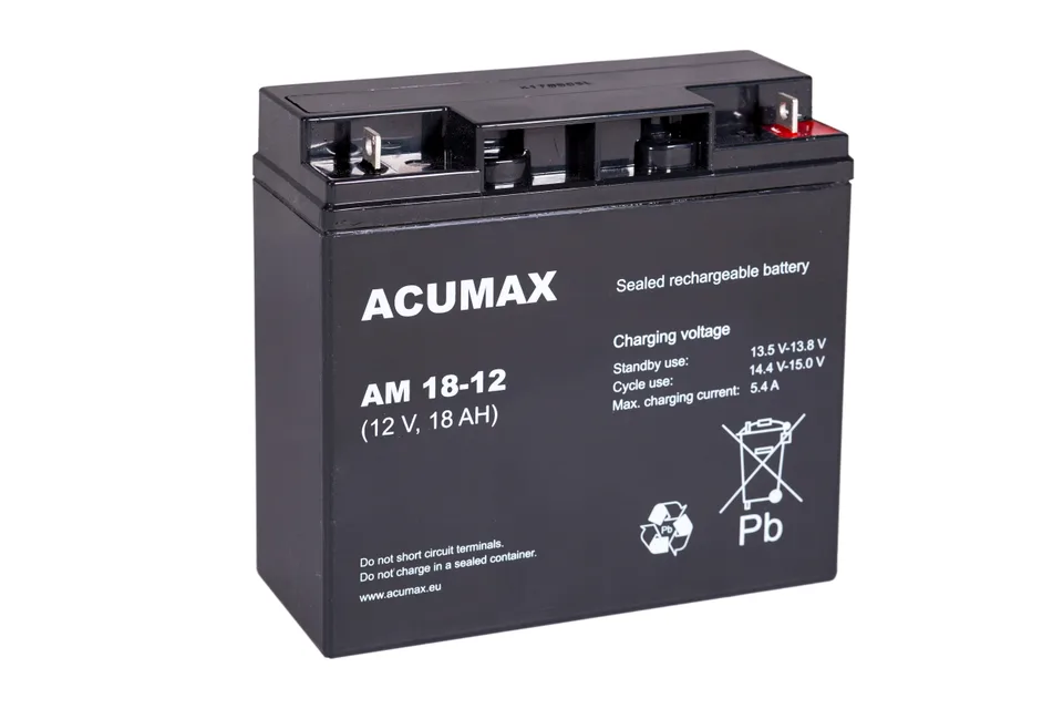 Батарея аккумуляторная Acumax AM18-12, 12V/18Ah, 167x181x77 HxLxW, 5.5kg, 6-9 лет