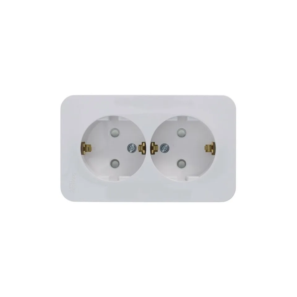 Розетка Systeme Electric Blanca, открытой установки двойная с заземл. со шт. изол. пл., 16А, 250В, белый