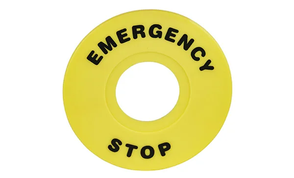 Кольцо желтое для кнопок аварийного останова, надпись "EMERGENCY STOP", d=60мм