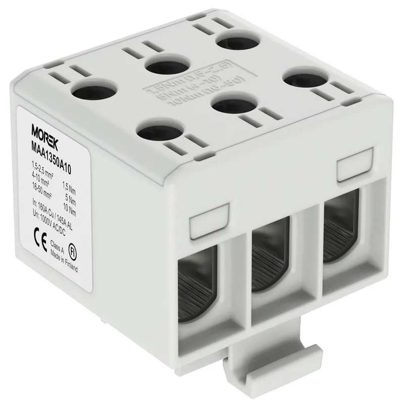 Клеммный моноблок Morek OTL50-3x серый, 3P, 3xAl/Cu 1,5_50mm², 160(CU)/145(AL)A, 1000V, винтовые зажимы