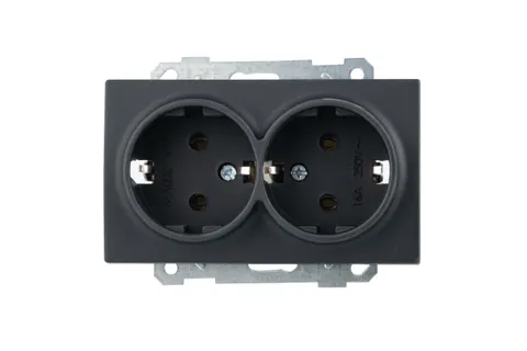21 - Розетка двойная 2x2P+E, черный мат