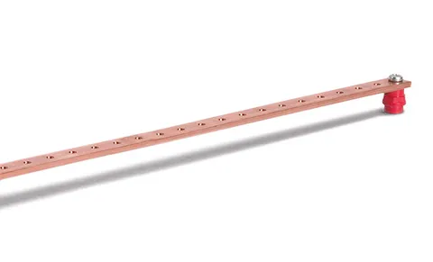 Шина медная эквипотенциальная 20x5x400mm с резьбовыми отверстиями M6 и 2-мя изоляторами