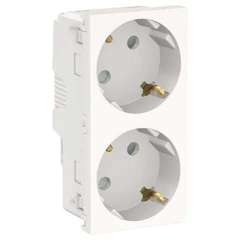 Розетка Schneider Electric Unica, NEW двойная, со шторками, с заземлением, винт. зажим., белый