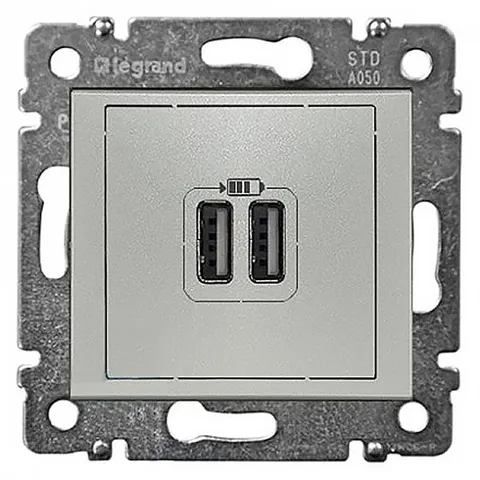 Valena - Розетка с 2-мя коннекторами USB, алюминий