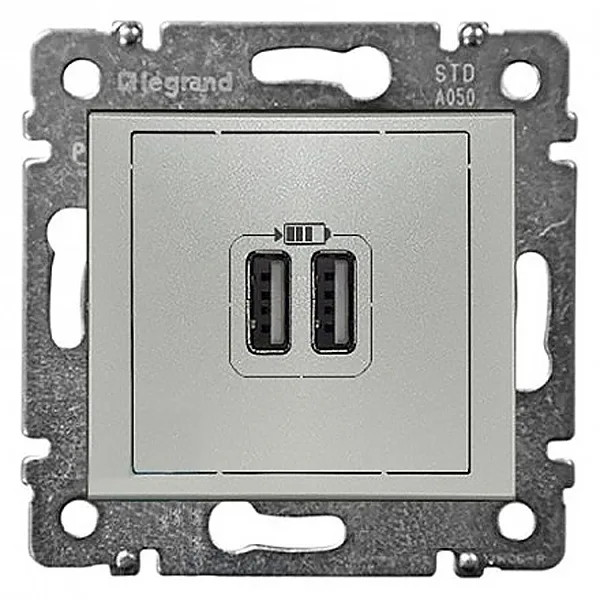 Valena - Розетка с 2-мя коннекторами USB, алюминий