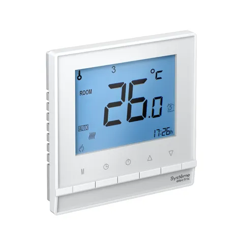 Термостат Systeme Electric AtlasDesign, электронный теплого пола с датчиком, от+5до+35°C, 16A, в сборе, белый