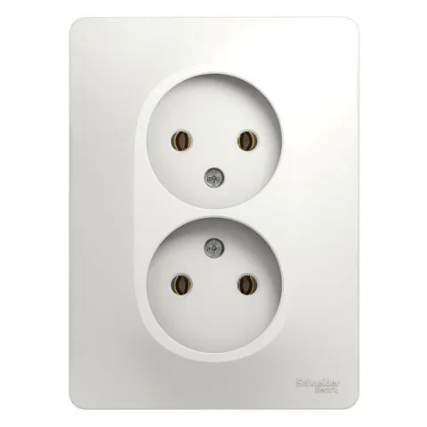 Розетка Systeme Electric Glossa, двойная без заземления, 16А, в сборе, белый