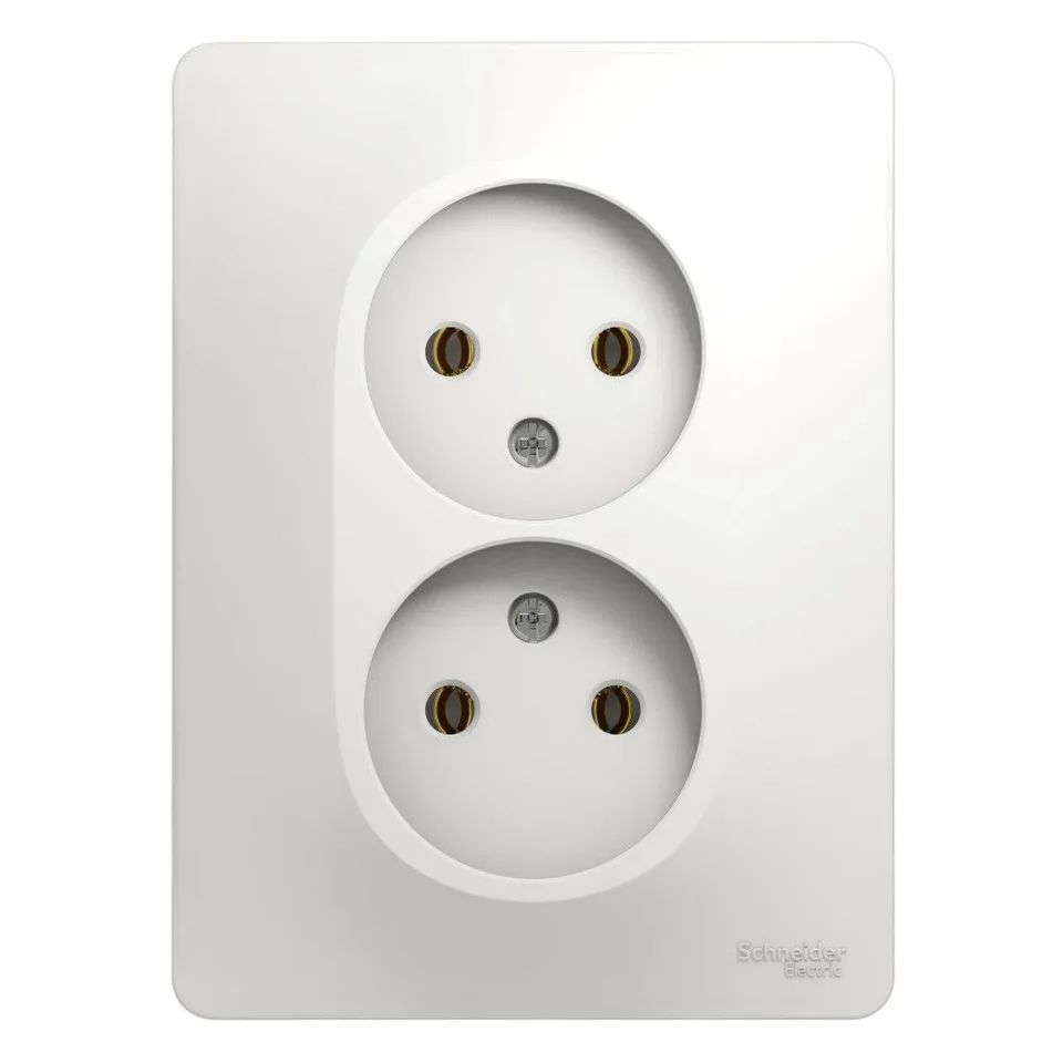 Розетка Systeme Electric Glossa, двойная без заземления, 16А, в сборе, белый
