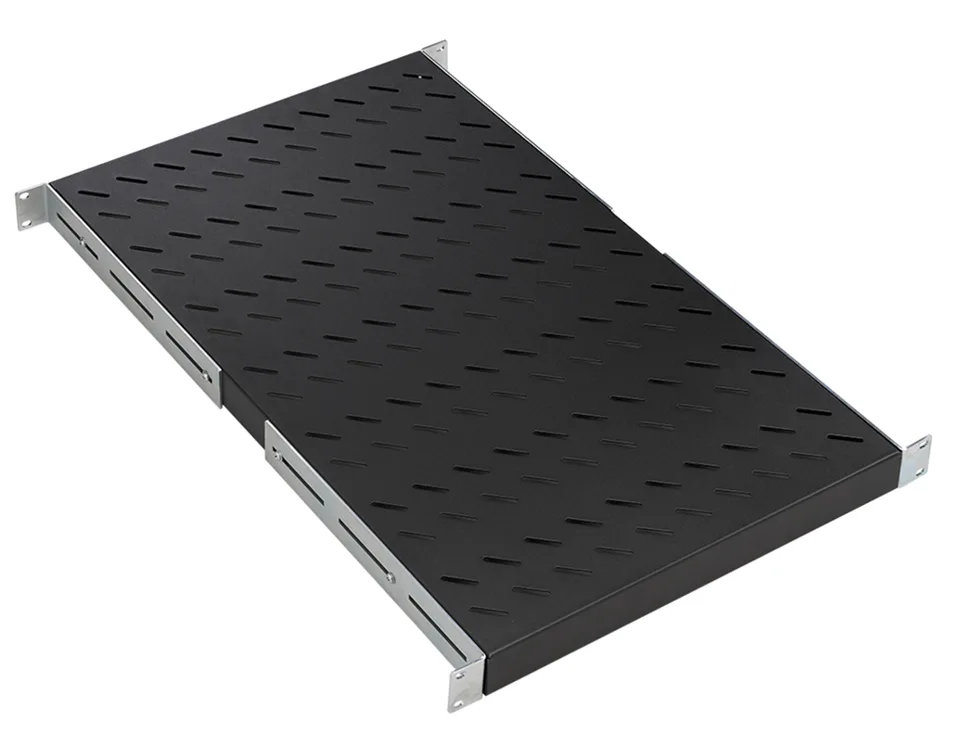 Полка 19", 1U, глубина 720мм, нагрузка 100кг, раздвижная усиленная, 4 точки крепления, для щита глубиной 1000мм, металл, черный