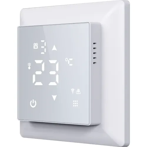 Термостат с датчиком пола, программируемый с Wi-Fi , 16 A, 55*55 мм., белое стекло