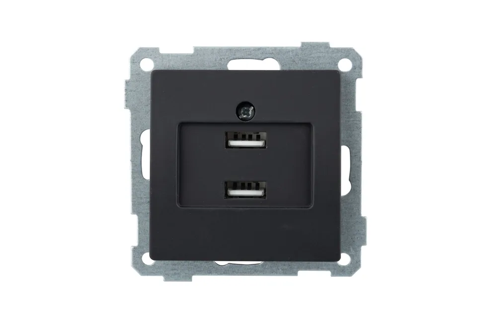 21 - Розетка 2xUSB Type A, черный мат