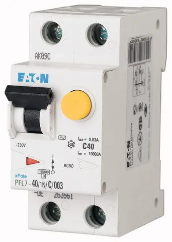 Дифф. авт. выключатель PFL7-40/1N/C/003, 1P+N, 40A, хар-ка C, 10kA, 30mA, тип АC, 2M
