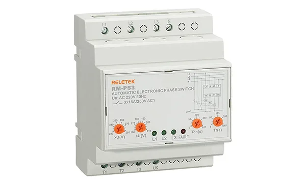 Реле выбора приоритетной фазы RM-PS3, 3NO+N, 16A, 220VAC, Umin(110_210V)/Umax(230_280V), 0.02_0.1s/1_600s, LED, 4,5M
