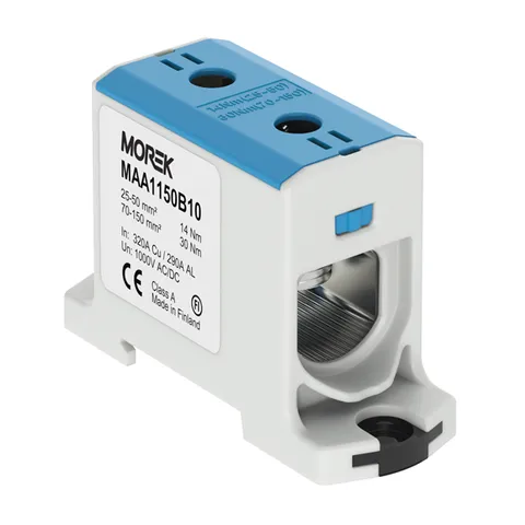 Клемма Morek OTL150 синяя, 1xAl/Cu 25_150mm², 320(CU)/290(AL)A, 1000V, винтовые зажимы