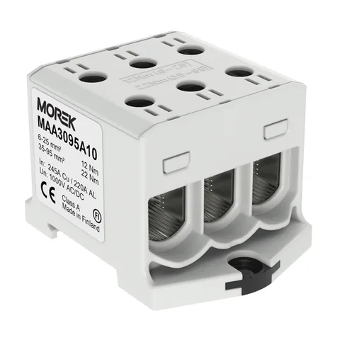 Клемма Morek OTL95-3 серая, 3xAl/Cu 6_95mm², 245(CU)/220(AL)A на клемму, 1000V, винтовые зажимы