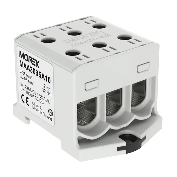 Клемма Morek OTL95-3 серая, 3xAl/Cu 6_95mm², 245(CU)/220(AL)A на клемму, 1000V, винтовые зажимы