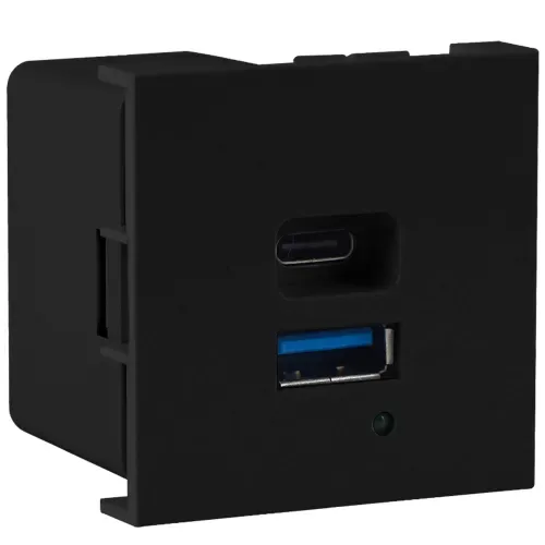 USB зарядное устройство, 3A , 65W, Type A + C, 2 мод., черн. матовая (45х45мм)