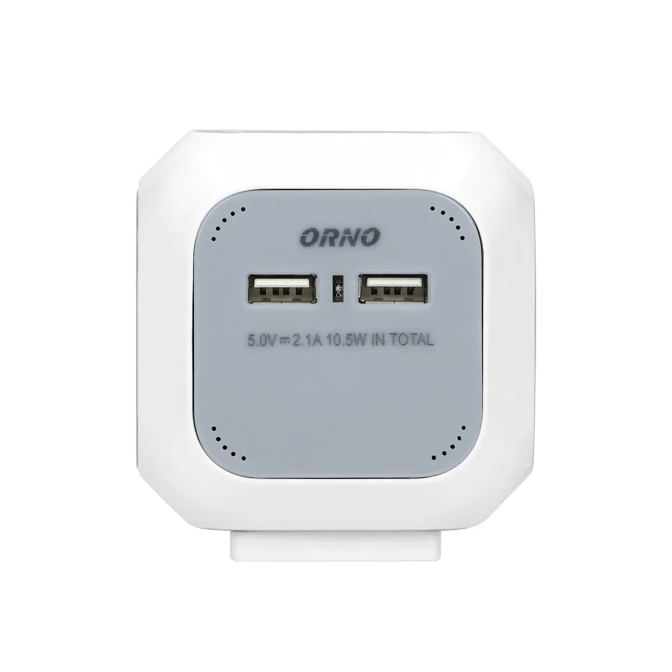 Удлинитель куб, 2хUSB 5V 2,1A + 4x2P+E, со шторками, стандарт, с возможностью накладногомонтажа, кабель 1,4м, серый-белый