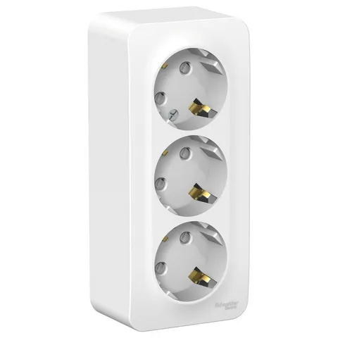 Розетка Systeme Electric Blanca, открытой установки 3-я с заземлением со шторками изол. пл., 16А, 250В, белый