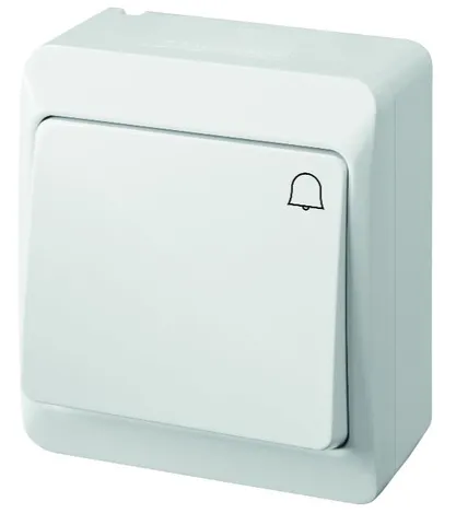HERMES - Выключатель кнопочный с пиктограммой "звонок", 10A/250V, IP44, белый