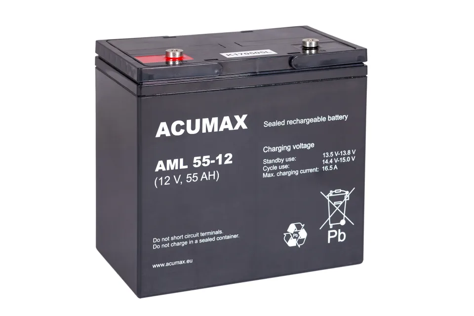 Батарея аккумуляторная Acumax AML55-12, 12V/55Ah, 200(203)x229x138 HxLxW, 17.3kg, 10-12лет