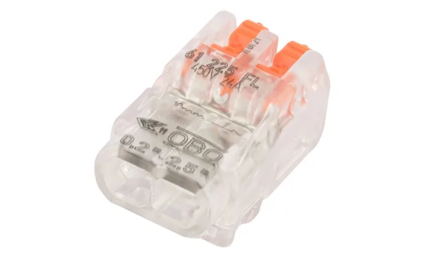 Клемма 61 225 FL универсальная, 2 контакта 0,2...2.5мм², 24А, 450V, (уп. 10шт), поликарбонат