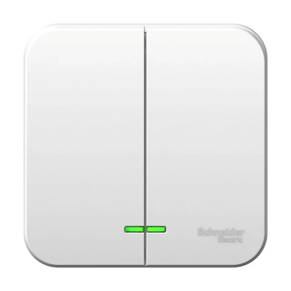Выключатель Systeme Electric Blanca, открытой установки 2-клавишный (cх.5) с подсветкой изол. пл., 6А, 250B, белый