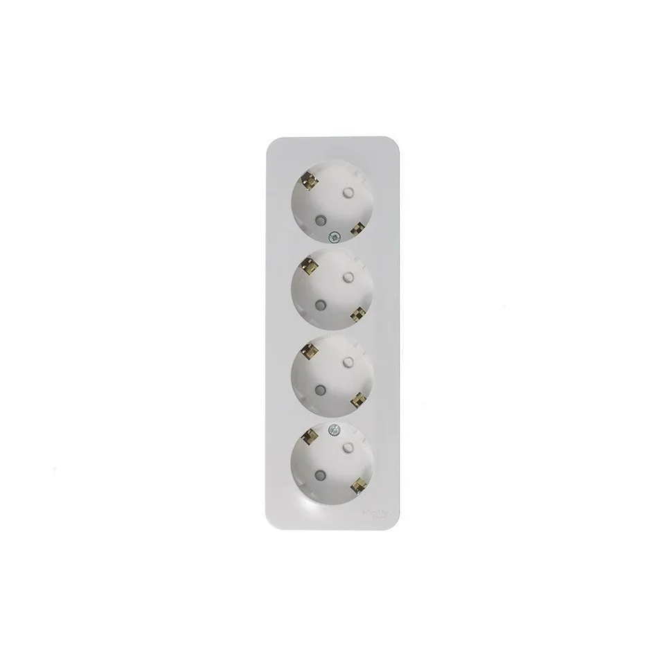 Розетка Systeme Electric Blanca, открытой установки 4-я с заземл. со шторками изол. пл., 16А, 250В, белый