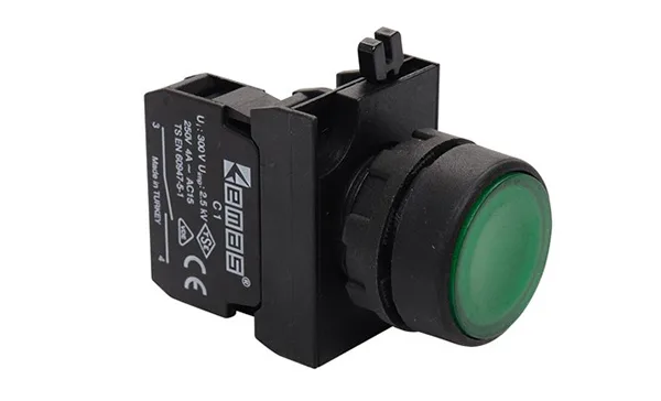 Кнопка CP, зеленая, без фиксации, плоская, 1NO, 4A 230V AC15, 22mm, IP65