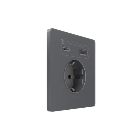 Розетка + USB Systeme Electric Infinity, скрытой установки с зк и зар. устр. А+С 20Вт (250В, 16А, защит. шторки), Вулканический пепел